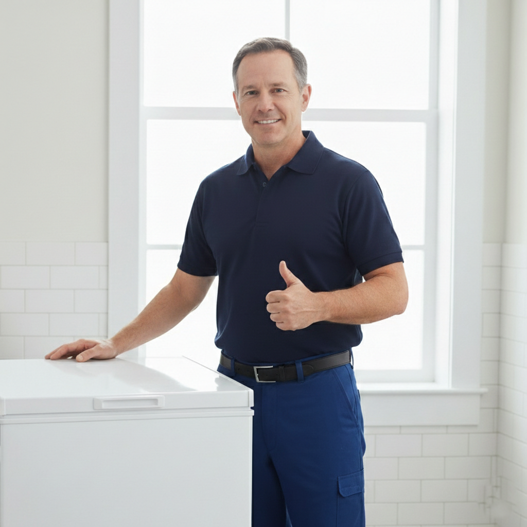 Técnico realizando manutenção em freezer